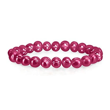 Savlano 8-9MM Cultured Freshwater Baroque Pearl Stretch Bracelet 7 Inches. Available In a Range of Beautiful Colors, For Women Comes with Gift Box - color: Ameth