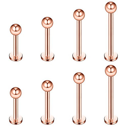 14G Labret Monroe Lip Ring Helix Earring Tragus Cartilage Piercing Jewelry 8PCS - color: Rose Gold