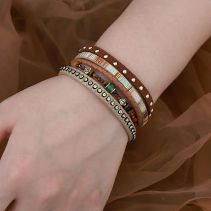 Retro leather bracelet, fashionable bohemian style multi-layered bracelet, beaded tiger eye stone accessories, personalized women's accessories M4900