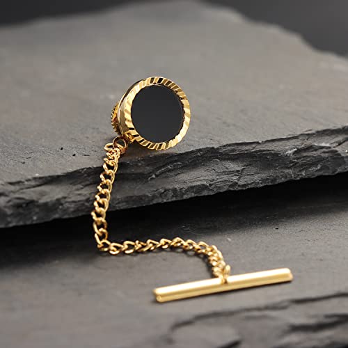 HAWSON Black Stone Tie Tack for Men Tie Pin with Chain for Wedding Birthday Anniversary Party - color: gold tone 1