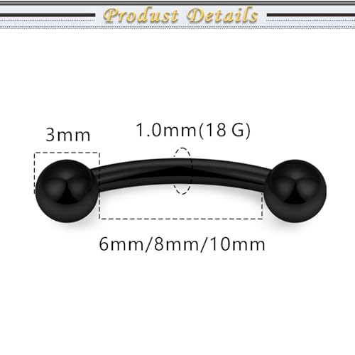 Internally Threaded Eyebrow Piercing Jewelry Surgical Steel Tiny Eyebrow Rings Vertical Labret Lip Jewelry Small Ear Rook Earring for Women Men 18g 16g 14g Plus Piercing Ball Grabber Tool - color: black, size: 18g,ball+spike end
