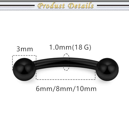 Internally Threaded Eyebrow Piercing Jewelry Surgical Steel Tiny Eyebrow Rings Vertical Labret Lip Jewelry Small Ear Rook Earring for Women Men 18g 16g 14g Plus Piercing Ball Grabber Tool - color: black, size: 18g,ball+spike end