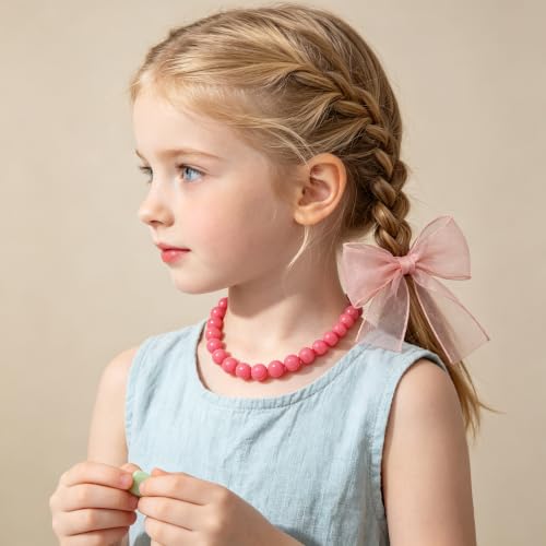 Chunky Beaded Necklace for Women 16mm Round Bead Resin Modern Statement Necklace Jewelry Accessories - color: rose red