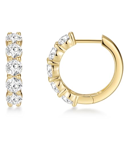ASHINE 14K Gold Plated 925 Sterling Silver Post Pave Cubic Zirconia Hoop Cuff Huggie Earrings Jewelry for Women Girls - color: Gold-16mm