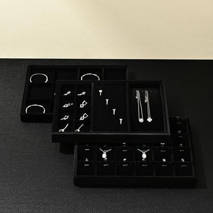 Velvet 4 in 1 Stackable Jewelry Organizer Trays for Rings Necklace Earrings Display - size: 4 in 1