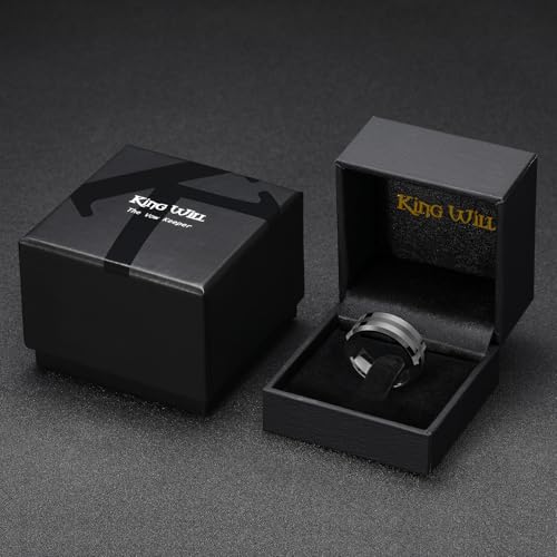 King Will Classic Tungsten Carbide Ring Brushed Two Grooved Center Hammered Design Mens Wedding Band for Men | Black/Silver/Gold, 8mm, Men's Wedding Band, Grooved, Comfort Fit, Everyday Wear - color: A-Gunmetal Gray 8mm