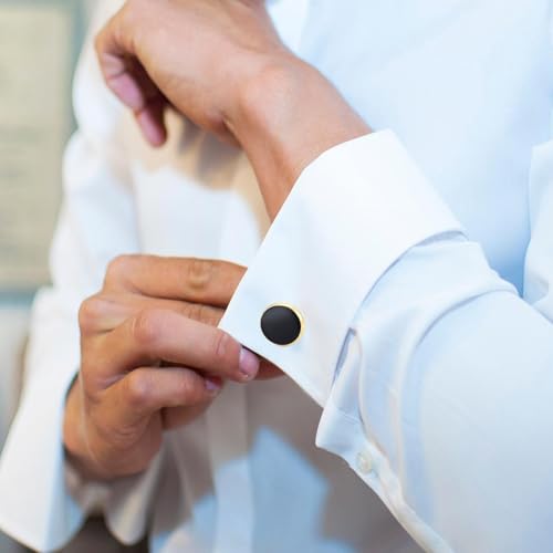 Cufflinks for Men and Tuxedo Shirt Studs Set with Gift Box Stainless Steel Cuff links - style: Gold/Black-2+6