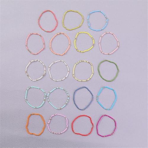18Pcs Boho Stackable Beaded Bracelets for Women Colorful Handmade Multilayered Rice Beads Anklets Set Summer Beach Bohemian Jewelry Gift - color: Style 2 Multicolor