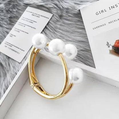 Gold Pearl Hand Cuff Bracelets for Women Chunky Large Pearls Cuffs Statement Bracelet Luxury Big Fake Faux Pearl Ball Handcuffs Jewelry Unique Pearly Gifts - color: Gold