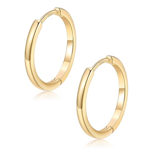 FaithHeart 925 Sterling Silver Post Huggie Hoop Earrings for Women 8-20mm | Silver/Black/Gold/Rose Gold Small Hoop Earrings, Hypoallergenic Lightweight Cartilage Huggie Earrings, Gift Box - color: Gold, size: 16mm