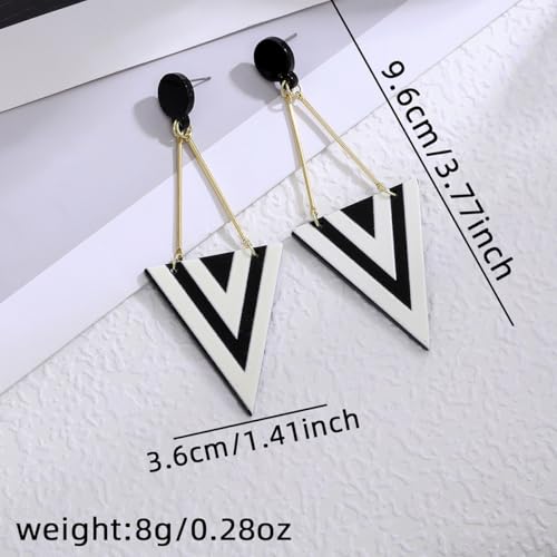 Black and White Acrylic Earrings Dangle Trendy Long Water Drop Earrings Fashion Geometric Resin Statement Earrings Boho Lightweight Jewelry for Women - style: Triangle