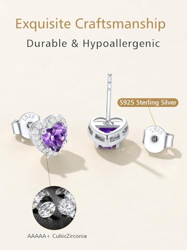FindChic Birthstone Earrings for Women, Round/Heart/Square/Teardrop Earrings with 925 Sterling Silver Posts & Push Backs, Hypoallergenic Studs with Cubic Zirconia, 12 Months Jewelry with Gift Box - style: 11. November-Yellow Topaz (Heart-Silver)