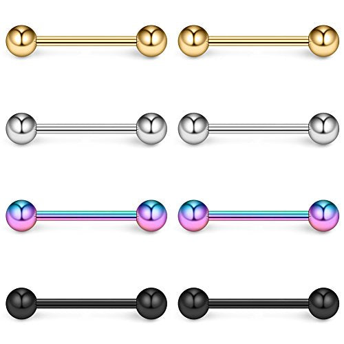 316L Stainless Steel Nipple Shield Barbell Ring Bar Body Piercing 14G - style: Mix Color(8pcs)-14mm