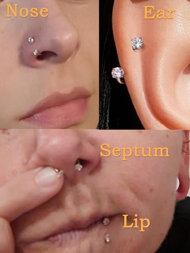 Longita 20g Nose Rings Hoop L Shape Nose Studs Stainless Steel Nose Screw Bone Flat Top Diamond Opal Heart High Nostril Piercing Jewelry Silver Rose Gold Black Pack for Women Men - color: C4- Horseshoe Ring 18g 6mm 7mm- silver 4pcs