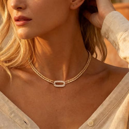 IMBOS 14K Gold Plated Chunky Chain Choker Necklaces for Women Chunky Gold Necklace Tennis Necklace for Women CZ Love Chain Cuban Link Choker Jewelry Gifts - color: Gold-Paperclip Cuban