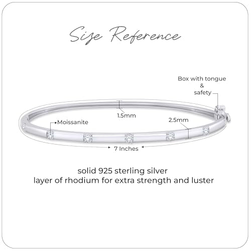 Classic Plain Design & 7 inch Bangle Bracelet for Women | Metal: Sterling Silver|Stone: Moissanite - color: Sparkle Bar