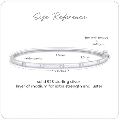 Classic Plain Design & 7 inch Bangle Bracelet for Women | Metal: Sterling Silver|Stone: Moissanite - color: Sparkle Bar