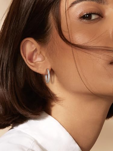 Moissanite Hoop Earrings for Women, 3.5ct/0.76ct D Color VVS1 Yellow Gold Plated Earrings, 925 Sterling Silver Inside Out Round Loops/Six Stone 20mm Hoops, Birthday Christmas Valentines Jewelry - color: White Gold - Pave
