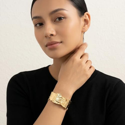 Gold Cuff Bracelets for Women Vintage Adjustable Boho Chunky Cuffs Bangle Handmade Irregular Jewelry