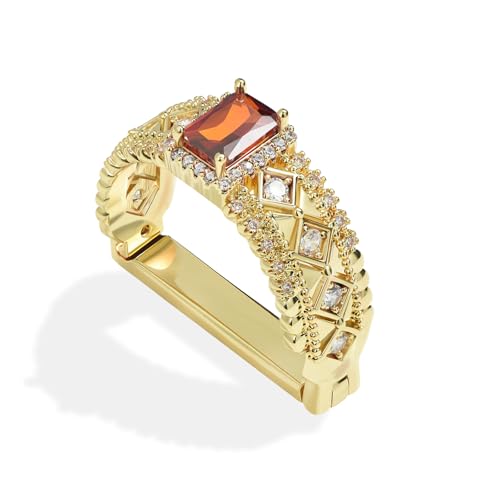Sparkling Crystal Men's Neck Tie Ring Tie Clasp Necktie Clips Holder Tie Accessories with Box for Wedding Jewelry Gift - style: Gold Clips with OrangeRed Square CZ