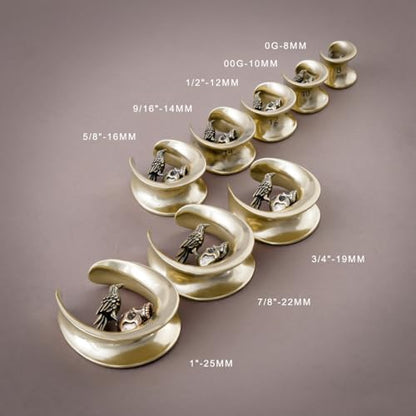 ERKUOO 2PCS 0g 00g-1" Gothic Golden Raven Skull Saddle Ear Gauge Spider Web Double Flared Plug Tunnels Expander Piercing Jewelry For Women Men 8mm-25mm - color: #3 Gold, size: 5/8"=16mm