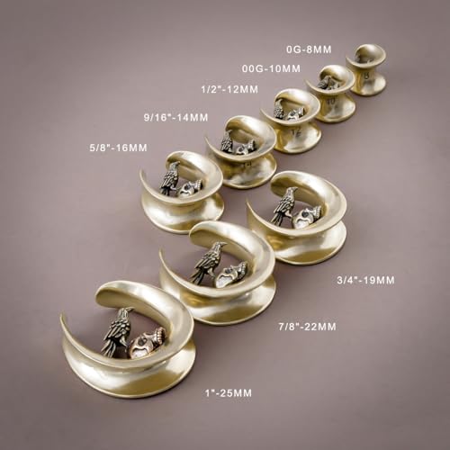 ERKUOO 2PCS 0g 00g-1" Gothic Golden Raven Skull Saddle Ear Gauge Spider Web Double Flared Plug Tunnels Expander Piercing Jewelry For Women Men 8mm-25mm - color: #3 Gold, size: 1/2"=12mm