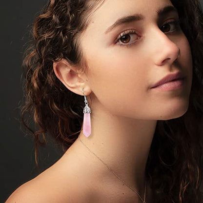 Jovivi 3Pairs Healing Crystals Earrings Sets for Women Natural Real Amethyst Rose Quartz Stone Healing Hexagonal Points Crystal Chakra Dangle Earrings - color: Style 2