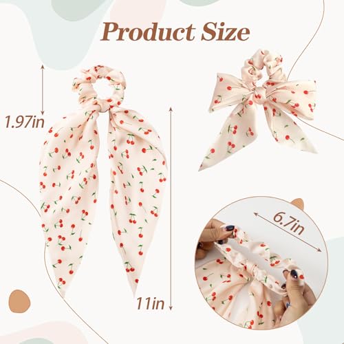 6 PCS Bow Silk Scrunchies, Hair Ties with Bows, Hair Scarf Scrunchies | Knotted Scrunchie Bow for Women, Satin Hair Ribbon Elastic Hair Tie Hair Accessories, Long, Cherry Pink - color: Cherry-Pink