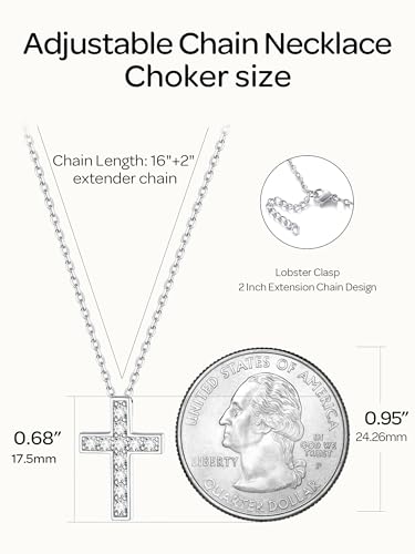 ChicSilver 925 Sterling Silver Cross/Heart/Butterfly/Star/Moon Necklace for Women, Hypoallergenic Dainty Small Silver Pendant Necklaces (with Gift Box) - style: 09.CZ Cross