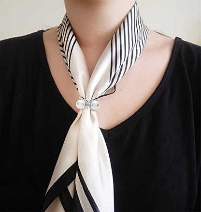 Double Pearls Silk Scarf Ring Clip Brooch for Women Girls 10mm Artificial Shell Pearl Butterfly Bowknot Shawl Scarves Statement Finger Rings Size 8 Dainty Mother's Birthday Wedding Party Jewelry Gift - color: Silver