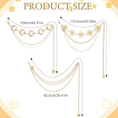3Pcs Layered Waist Chains for Women Boho Festival Costume | Sunflower Butterfly Belts, Adjustable Fashion Accessories, Western Style, Party Hip Chain Belt - style: Boho Gold Sunflower