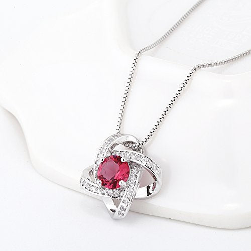 AMYJANE Bridal Jewelry Set for Women - Crystal Cubic Zirconia Love Knot Necklace Stud Earrings Elegant CZ Jewelry Set for Wedding Bride Bridesmaids Gift Set - color: Ruby(14k White Gold Plated)