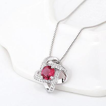 AMYJANE Bridal Jewelry Set for Women - Crystal Cubic Zirconia Love Knot Necklace Stud Earrings Elegant CZ Jewelry Set for Wedding Bride Bridesmaids Gift Set - color: Ruby(14k White Gold Plated)