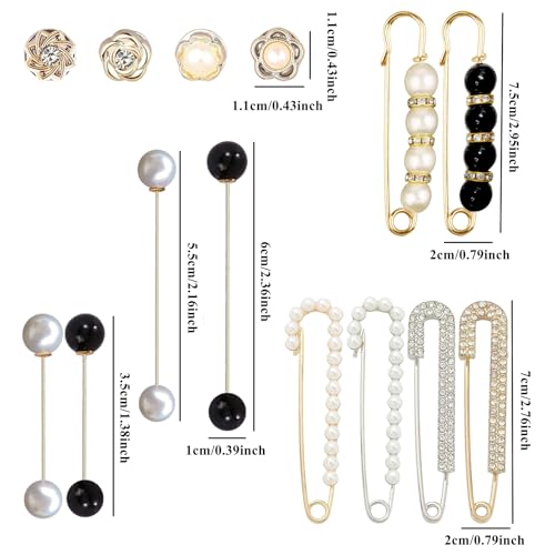 14 Pieces Brooch Safety Pins Pearl Brooch Button Pin Pant Waist Tightener Pins for Clothes Sweater Shawl Collar Dress Cardigan Shirt Jeans Accessories for Women Girls - size: Classic