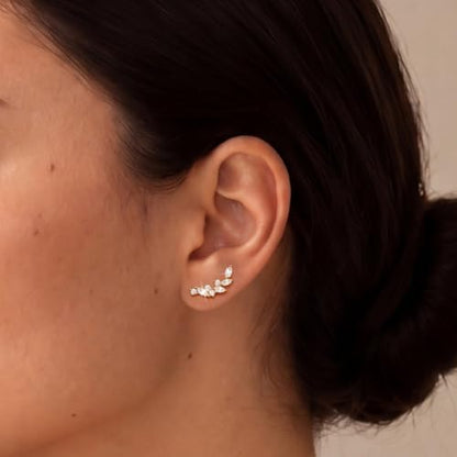 Ear Climber Earrings for Women, 14K Gold Plated/Silver Plated | Crawler Earrings Pierced with Cubic Zirconia, Hypoallergenic Cluster Stud Tragus Conch Daith Cartilage Jewelry Gift for Daily - color: Gold-2