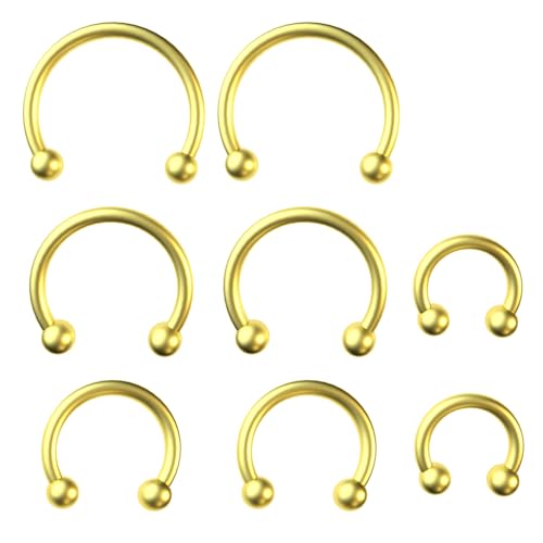 8 PCS 16G Surgical Steel Horseshoe Nose Septum Earrings Eyebrow Lip Retainer Spiral Tragus Puncture Rings 6-12mm for Women Men - color: Gold