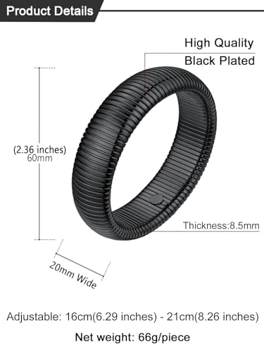 U7 Stretch Bracelets for Women Stainless Steel 18K Gold Plated Bangle Bracelets,Non Tarnish Link Bracelets,10mm,16mm,20mm - color: 03.Balck-20mm