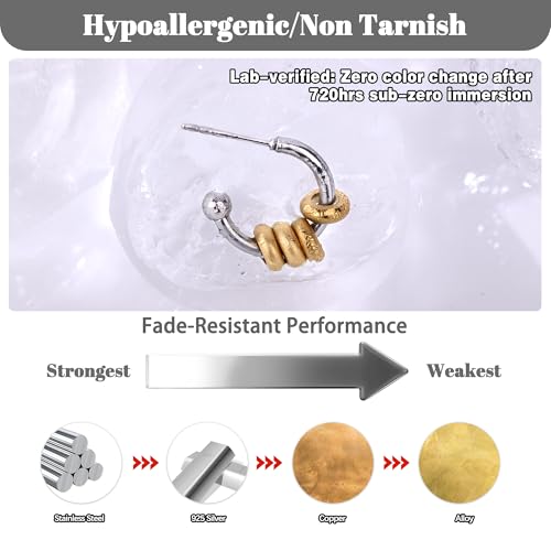 Gold Hoop Earrings for Women Summer Earrings Stainless Steel Hypoallergenic Earrings for Sensitive Ears Non Tarnish Hoops 4mm Hollow Tube Lightweight Earring Gifts for Women - style: 15mm Gold&Silver