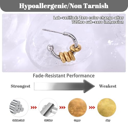 Gold Hoop Earrings for Women Summer Earrings Stainless Steel Hypoallergenic Earrings for Sensitive Ears Non Tarnish Hoops 4mm Hollow Tube Lightweight Earring Gifts for Women - style: 15mm Gold&Silver