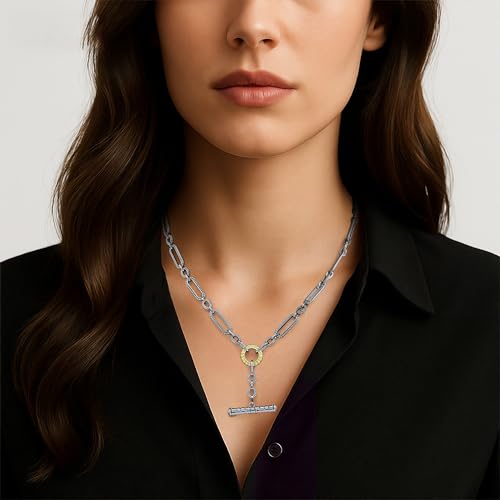 Two Tone Wire Necklace Gold and Silver Link Chain Adjustable 18K Gold Plated Twist Vintage Classic Jewelry - style: Golden Circle - Silver 1