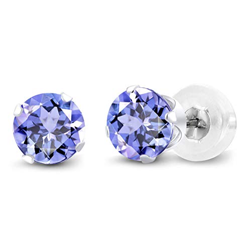 Gem Stone King 10K White Gold Tanzanite Stud Earrings For Women Men | 1.00 Cttw | Gemstone Birthstone | Round 5MM | Fine Jewelry Gifts for Women Mom Wife Her