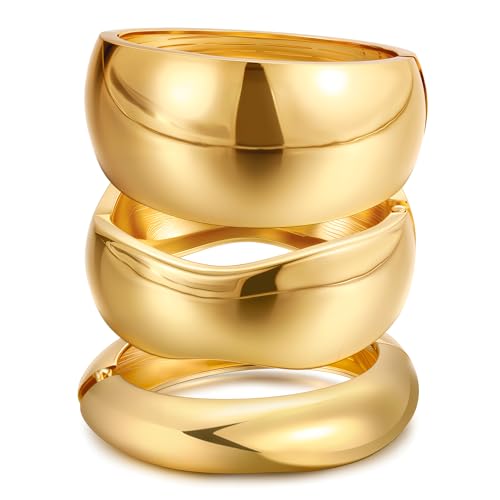 Chunky Gold Bangle Bracelets for Women, Dainty 14k Gold Plated Big Stackable Bangles Set, Trendy Statement Cuff Bracelet Stack Fashion Jewelry Gifts - style: A5-gold