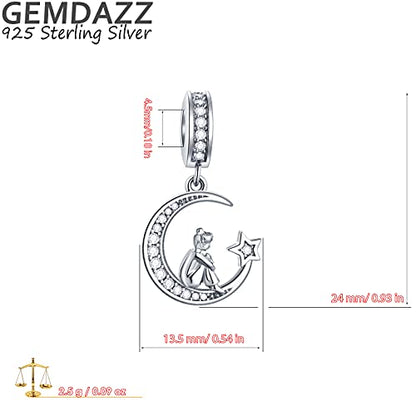GEMDAZZ 925 Sterling Silver Valentines Day Charms Heart Charms, I Love You to The Moon and Back Pendant, Cupid Arrow and 4 Leaf Clover Beads fit European Bracelets, Gift for Lover/Wife/Girls - color: Silver Color Girl on Moon Pendant Charms