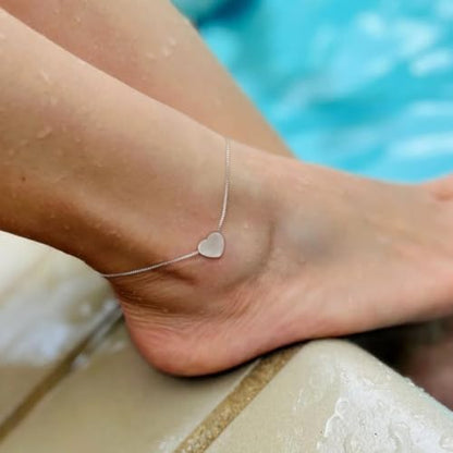 ChainsHouse Ankle Bracelets for Women, Stainless Steel Beaded Chain Ankle Bracelet, Womens Heart Anklets for Summer Beach Jewelry Gifts - color: S: heart-stainless