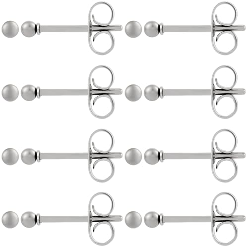 Beebeecraft 100pcs Ball Stud Earrings 304 Stainless Steel Tiny Ball Stud Earrings with Butterfly Ear Backs for Women Men - size: 2mm