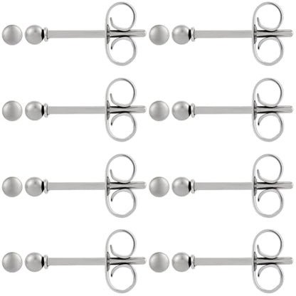 Beebeecraft 100pcs Ball Stud Earrings 304 Stainless Steel Tiny Ball Stud Earrings with Butterfly Ear Backs for Women Men - size: 2mm