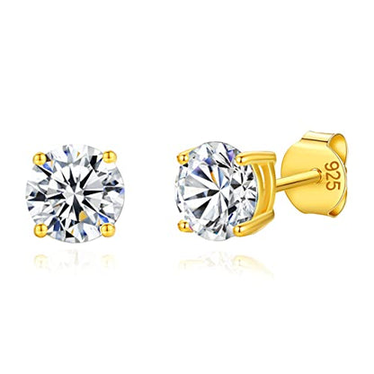 925 Sterling Silver 4 Prong Cubic Zirconia Stud Earrings for Women, Hypoallergenic, Sizes 2mm-6mm - color: Gold, size: 6mm
