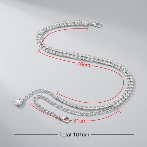 1 Piece Silver Waist Chain Rhinestone Crystal Shiny Pendant Thin Minimalist Delicate Fashion Body Chain Jewelry for Women Warm-Weather Beach Rave Party Evening Club Accessory