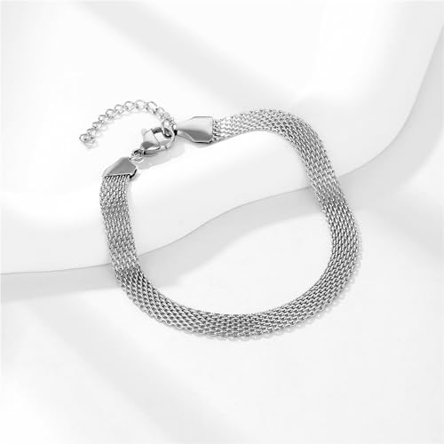 kelistom 925 Sterling Silver Bracelets for Women Teens, Love Heart Charm Chain Bracelet Bangle Fashion Jewelry Gifts - color: knit mesh-white