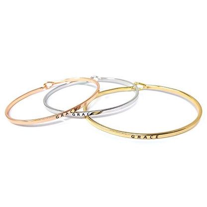 by you Inspirational Positive Message Engraved Thin Cuff Bangle Hook Bracelet - color: Grace-Silver